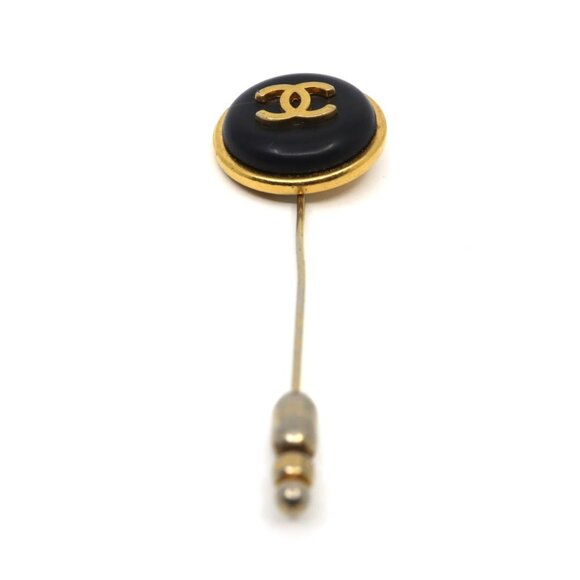 CHANEL Coco Mark Lapel Pin/Tie Clip Brooch in Gold and Black with Engraved Lo... - Picture 6 of 12